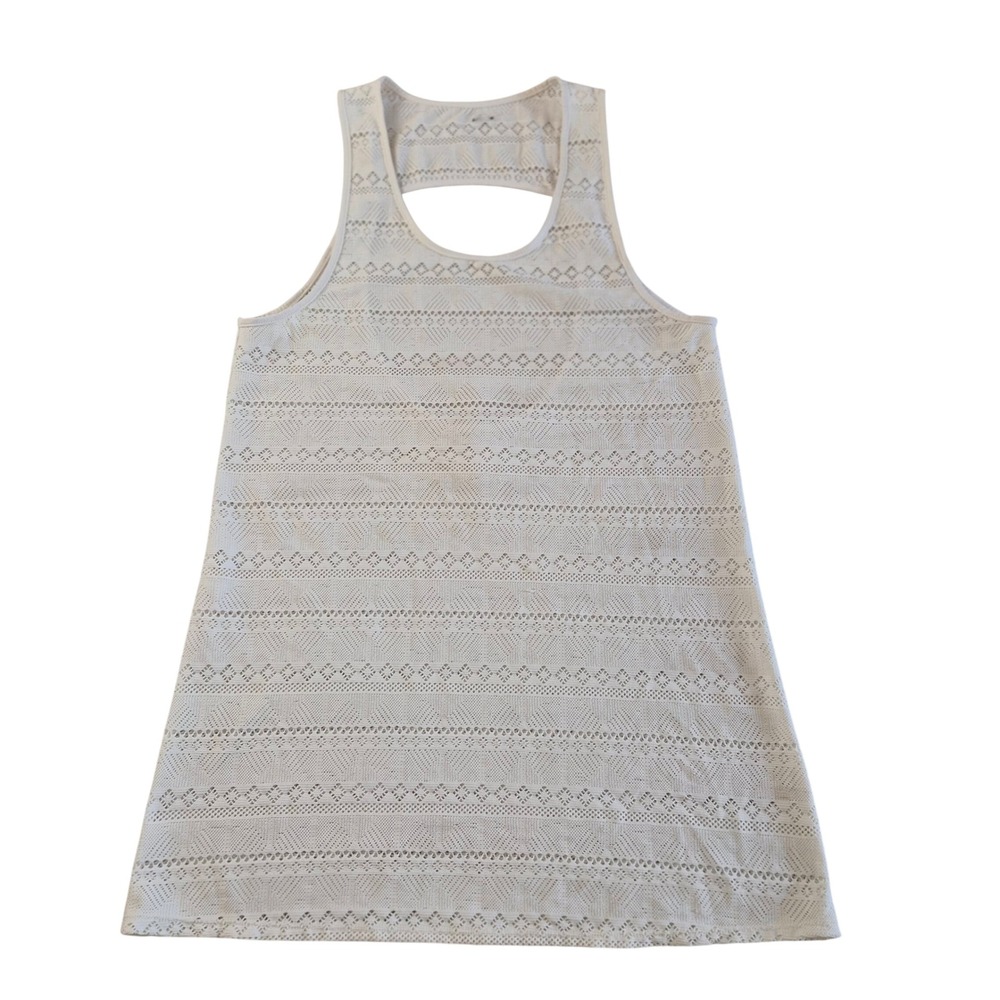 Roxy Pointelle Knit Tank Top Open Back Geometric Sleeveless White Cream Beach